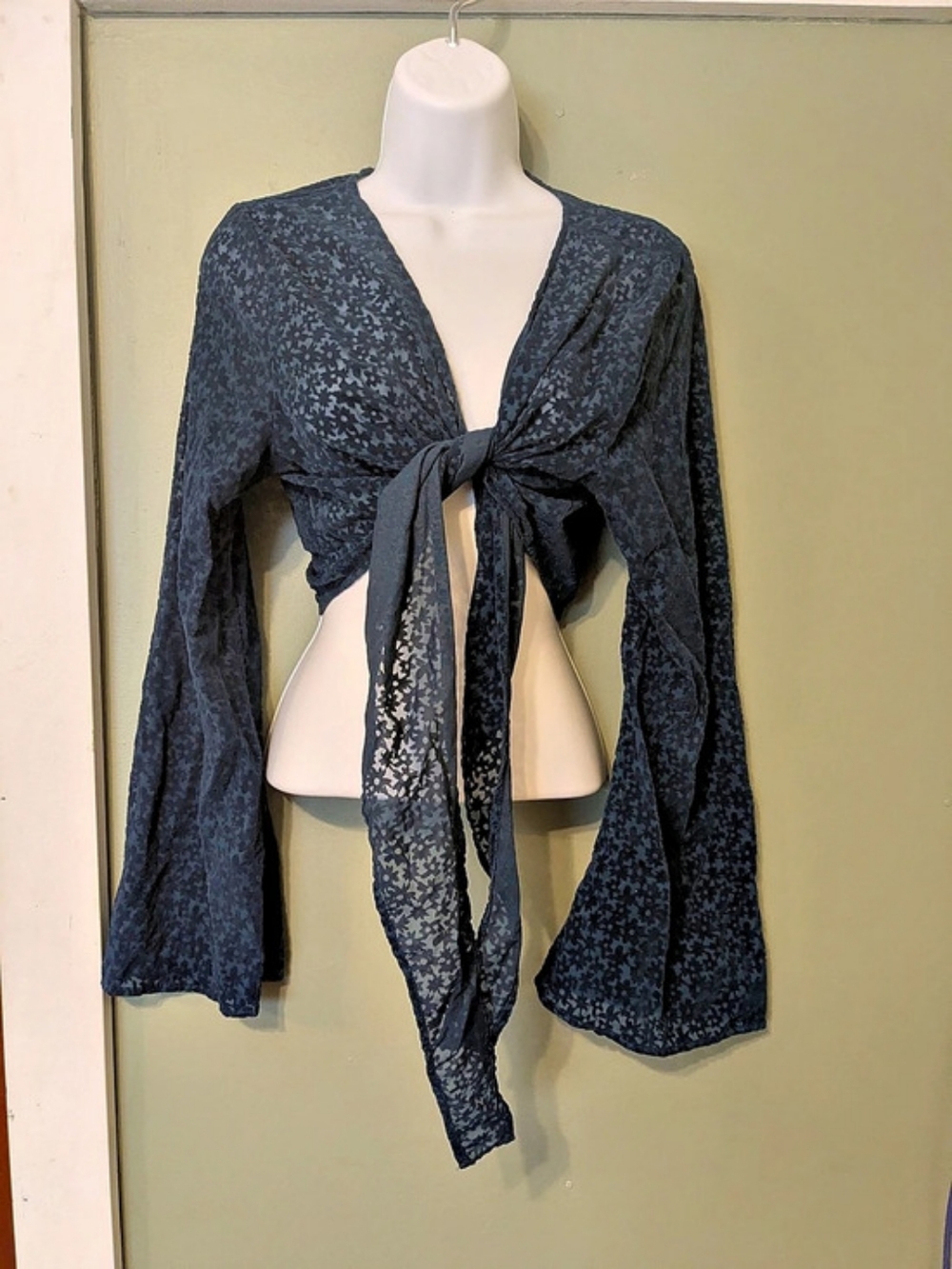 Blue Floral Tie-Front Blouse